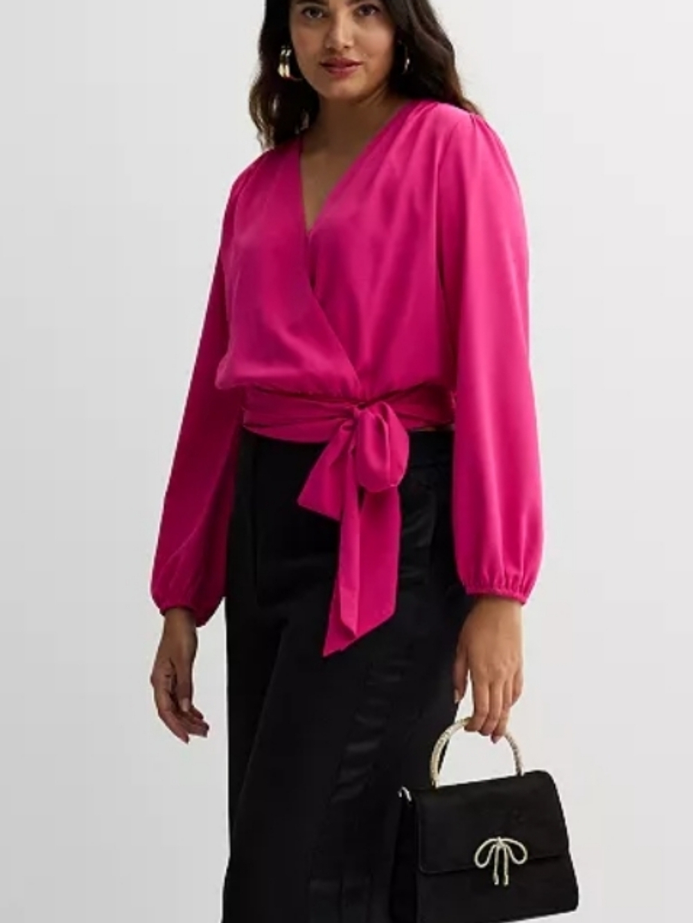 Fuchsia Wrap Blouse with Tie-Waist Detail